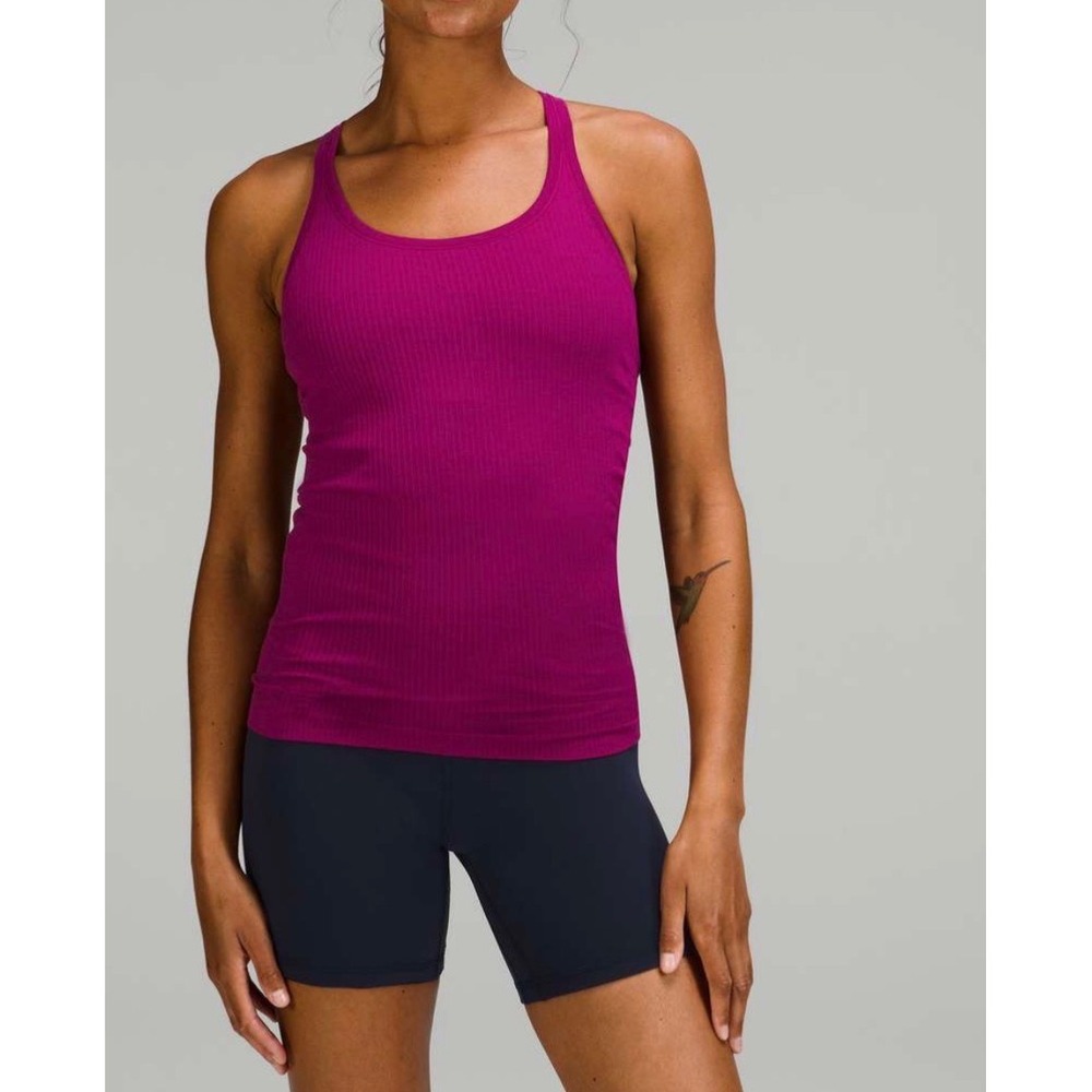Lululemon Ebb to Street Racerback Tank Top Ribbed Built In Bra Pink Size 4